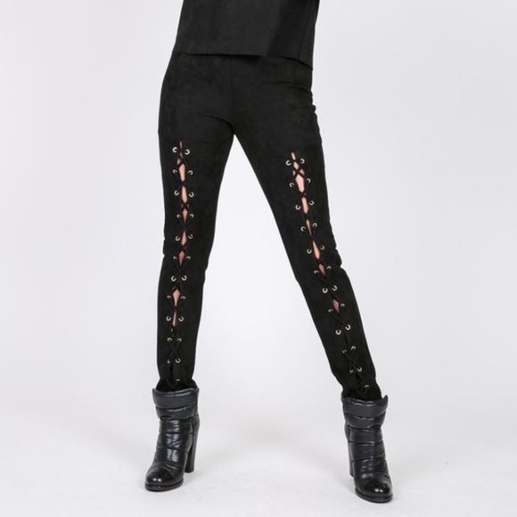 Des Feli Pants - Faux Suede Lace Up Skinny Pants